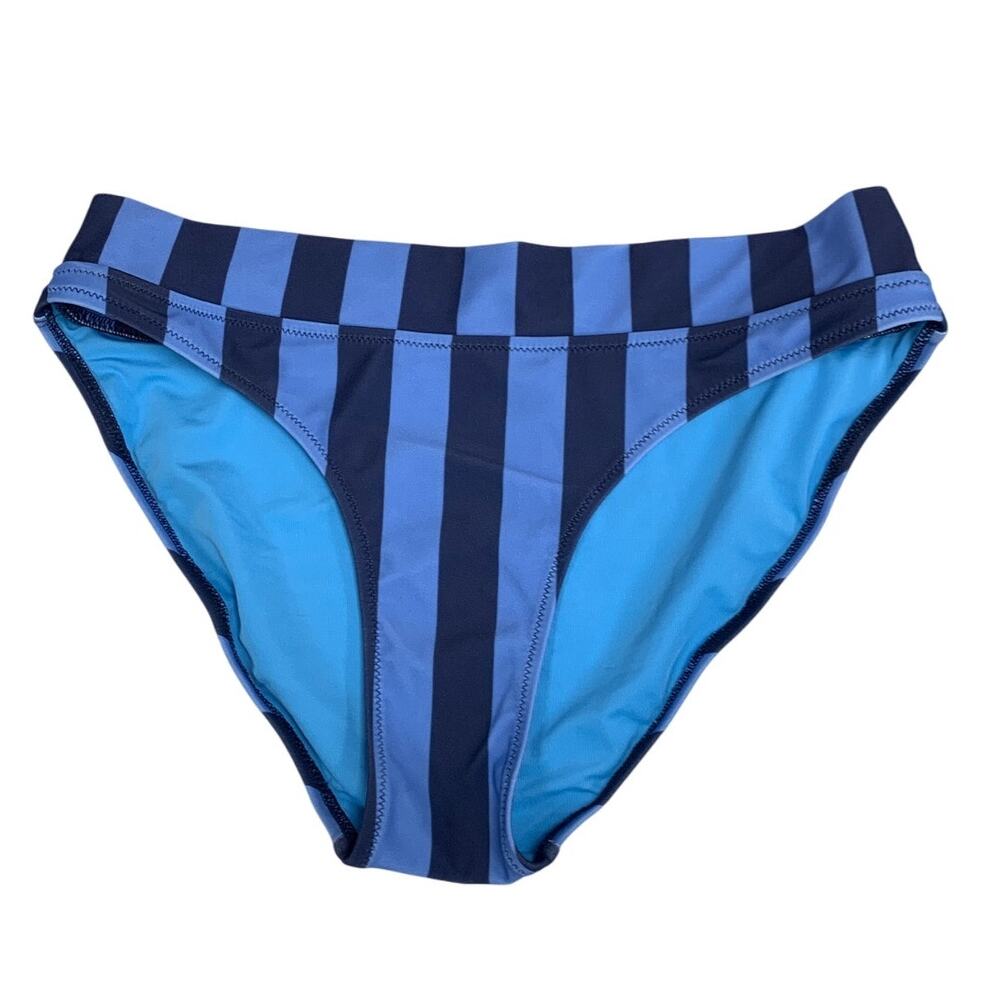New Aerie Womens Small Blue Striped Stretch Waist The Classic Bikini Bottom ONLY - Picture 2 of 4